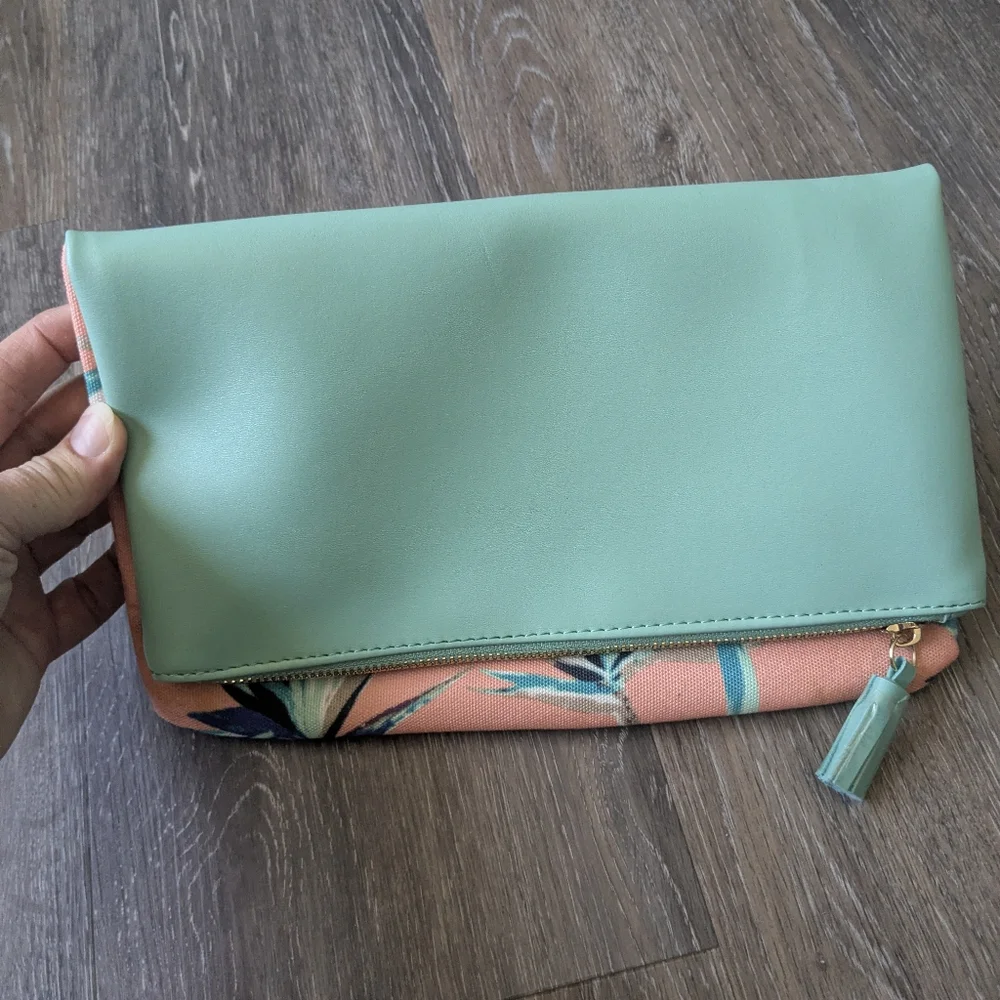 Rachel Pally Tropical Foldover Clutch | Mint & Coral Palm Print Zip Pouch